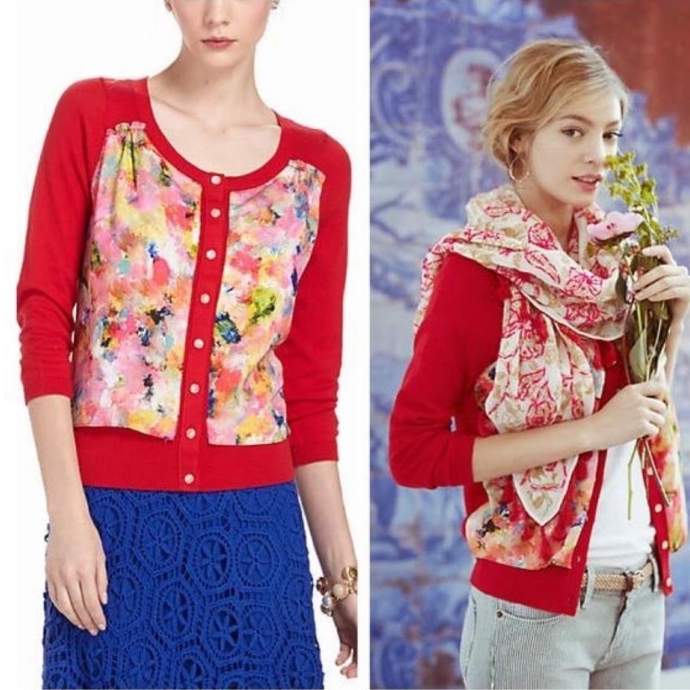 Anthro HWR Monogram Watercolor Panel Cardigan